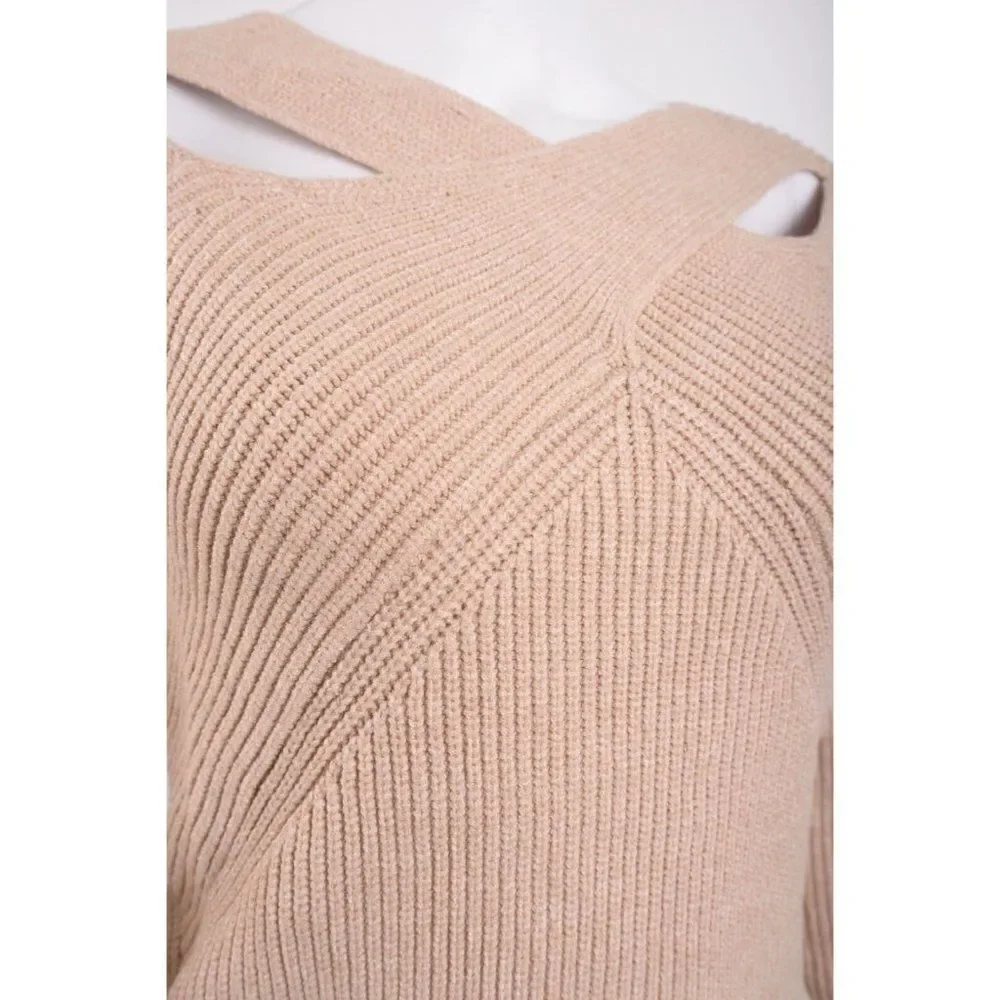 Astr the Label Womens Viana Sweater Criss cross cut out XS Oatmeal Tan NWT